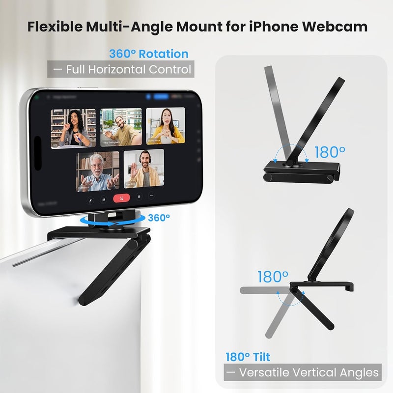 Itramax Continuity Camera Mount for iMac,360° Foldable Portable Desktop Monitor Screen Webcam Stand Holder with Metal Rings for MagSafe iPhone 17 Pro 16 15 14 13 12 11 XR XS,MacBook,Laptop,Apple TV - Image 2